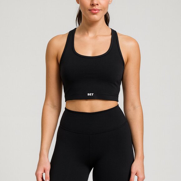 SET Active Tops - SET Active Sportbody Body Sports Bra Racerback Cropped Tank Black Size Small